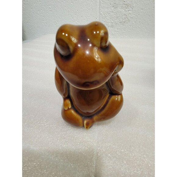 Vintage Ceramic Frogs 3 Brown Glaze Relaxing Figurines Shelf Sitter Table Decor - Picture 5 of 10